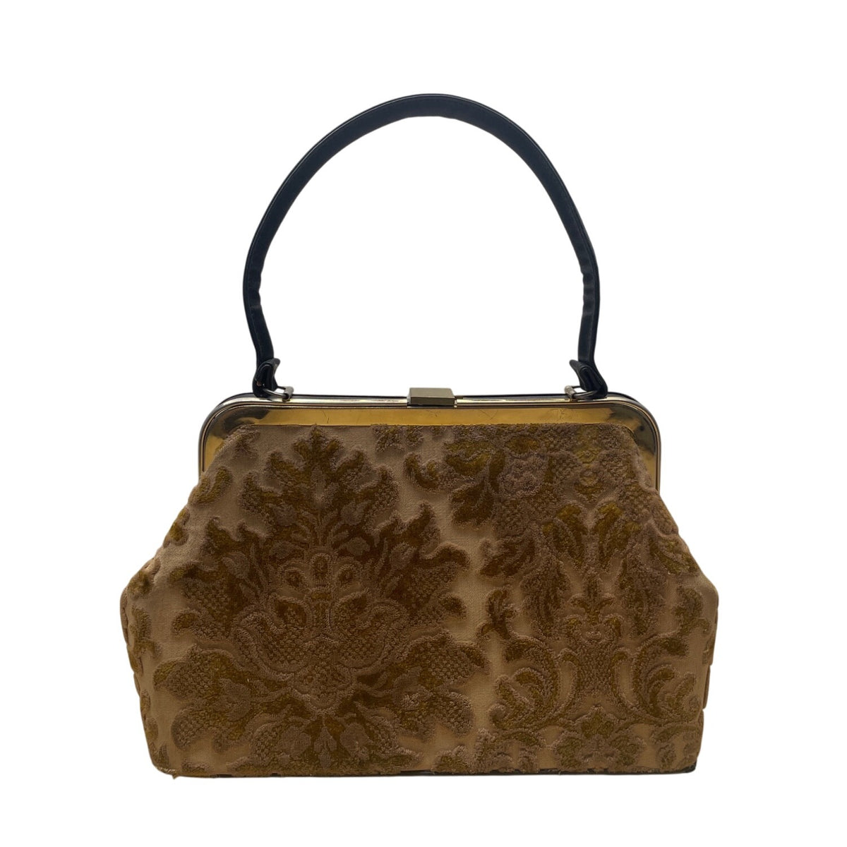 Vintage Brocade Handbag With Black Leather Accents & Gold-Tone Hardware Sz M