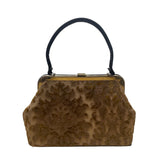 Vintage Brocade Handbag With Black Leather Accents & Gold-Tone Hardware Sz M