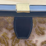 Vintage Brocade Handbag With Black Leather Accents & Gold-Tone Hardware Sz M