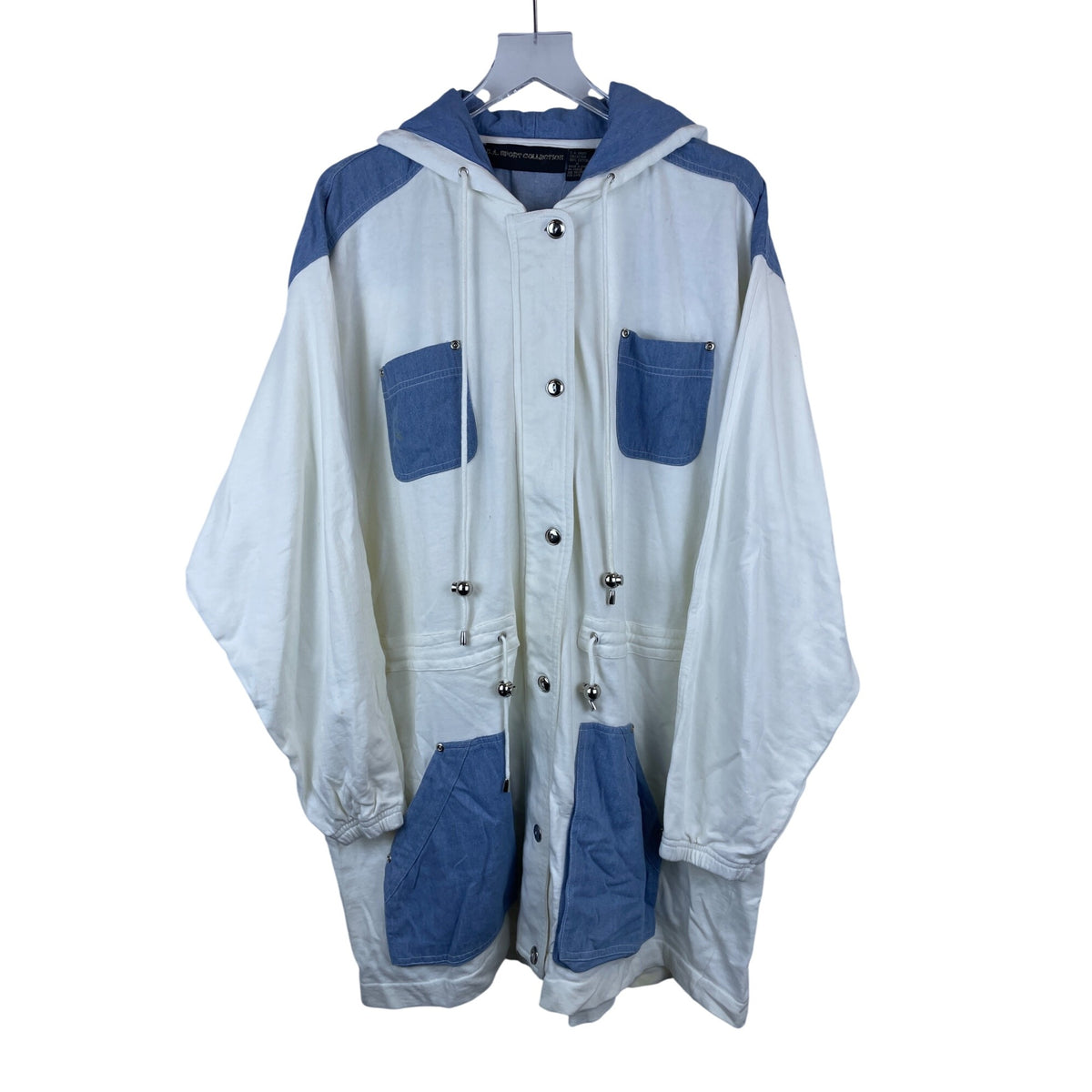 C.A. Sport Collection Mens White & Blue Hooded Lightweight Cotton Jacket With Drawstrings XL
