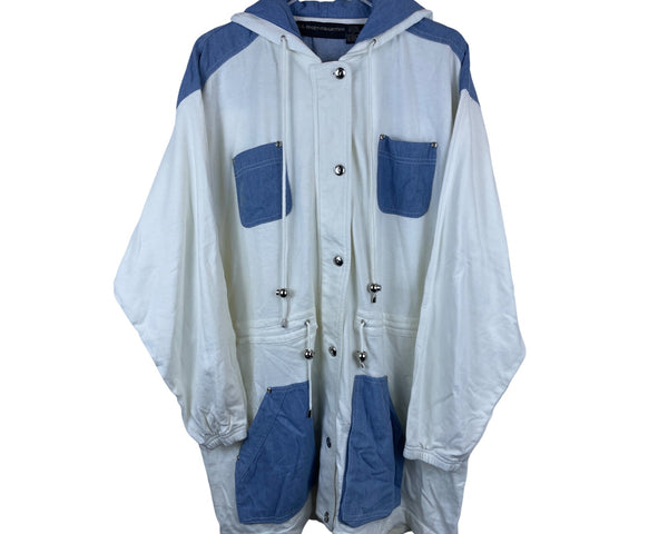 C.A. Sport Collection Mens White & Blue Hooded Lightweight Cotton Jacket With Drawstrings XL