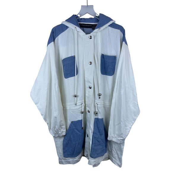C.A. Sport Collection Mens White & Blue Hooded Lightweight Cotton Jacket With Drawstrings XL