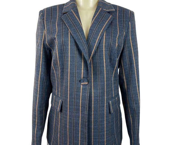 Modful Women's Blue Striped One Button Notched Lapel Blazer Sz XS - NWT