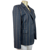 Modful Women's Blue Striped One Button Notched Lapel Blazer Sz XS - NWT