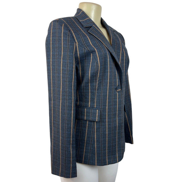 Modful Women's Blue Striped One Button Notched Lapel Blazer Sz XS - NWT