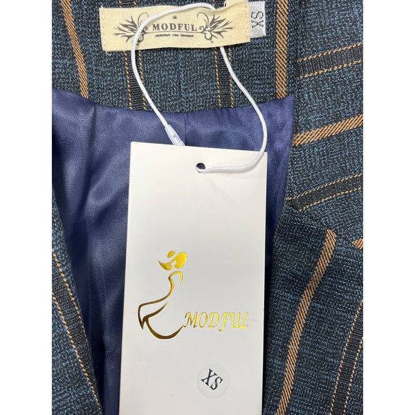 Modful Women's Blue Striped One Button Notched Lapel Blazer Sz XS - NWT