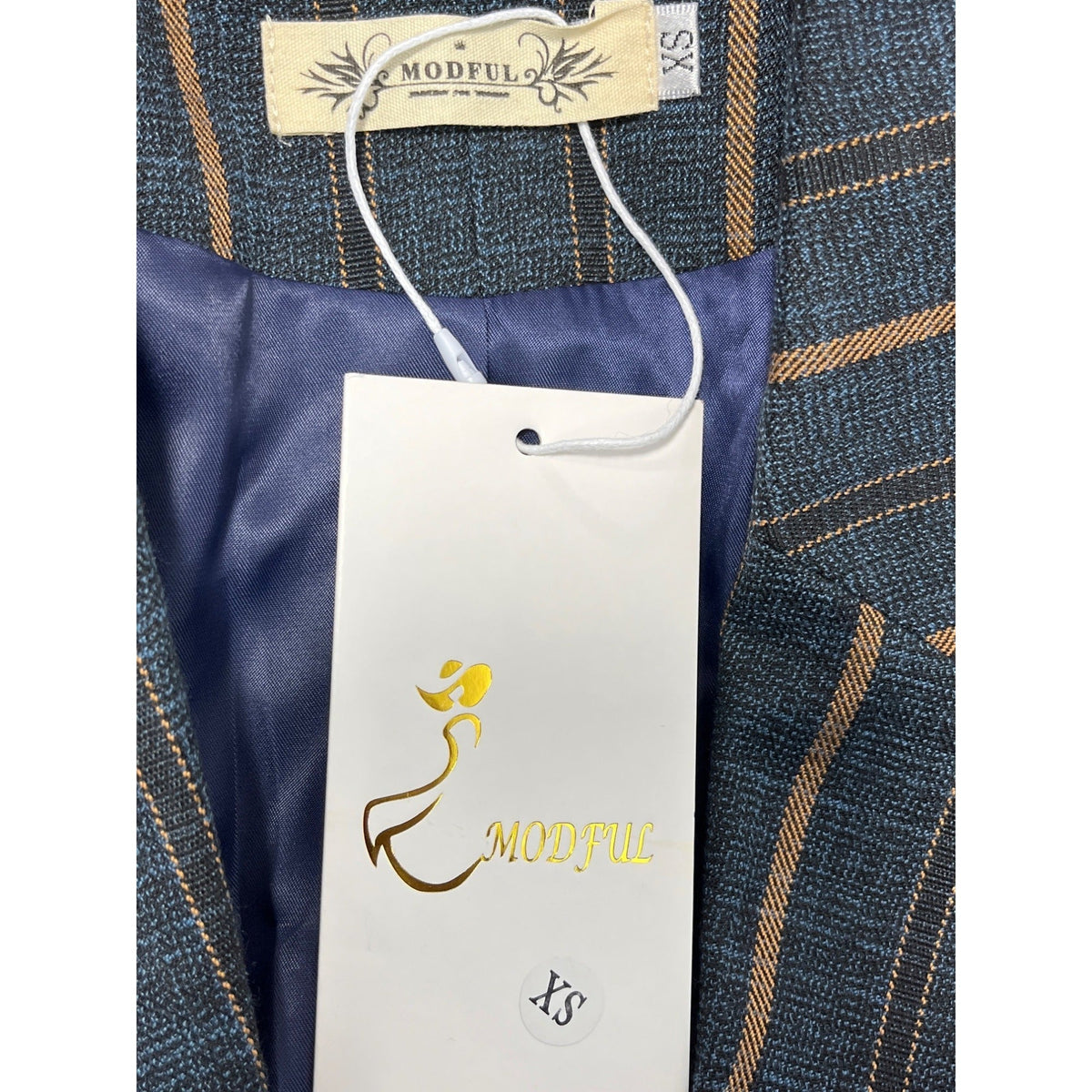 Modful Women's Blue Striped One Button Notched Lapel Blazer Sz XS - NWT