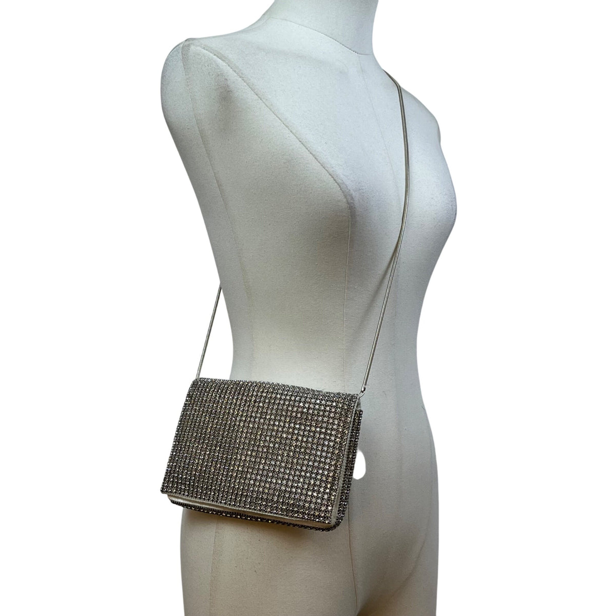 Unbranded Women’s Silver Rhinestone Magnetic Closure Evening Crossbody Bag Sz S