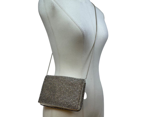 Unbranded Women’s Silver Rhinestone Magnetic Closure Evening Crossbody Bag Sz S