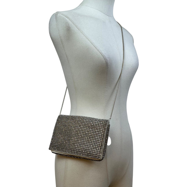 Unbranded Women’s Silver Rhinestone Magnetic Closure Evening Crossbody Bag Sz S