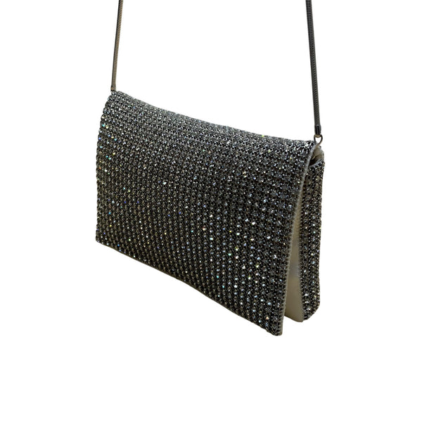 Unbranded Women’s Silver Rhinestone Magnetic Closure Evening Crossbody Bag Sz S