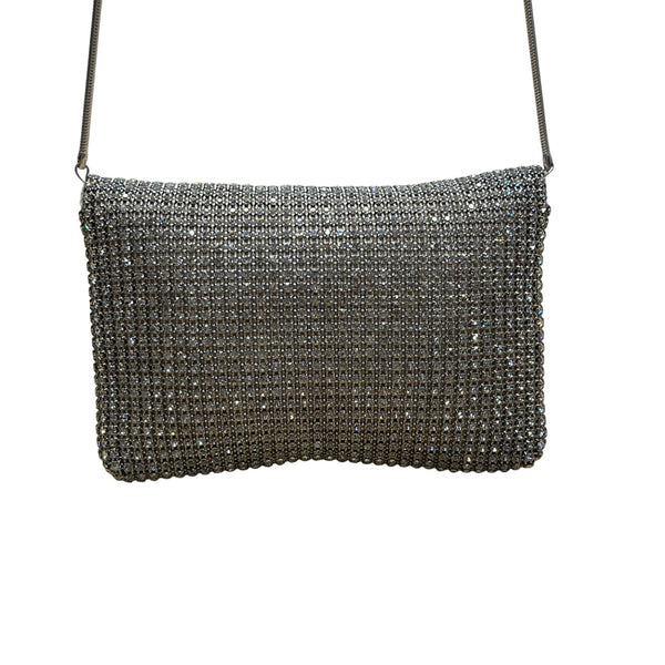 Unbranded Women’s Silver Rhinestone Magnetic Closure Evening Crossbody Bag Sz S