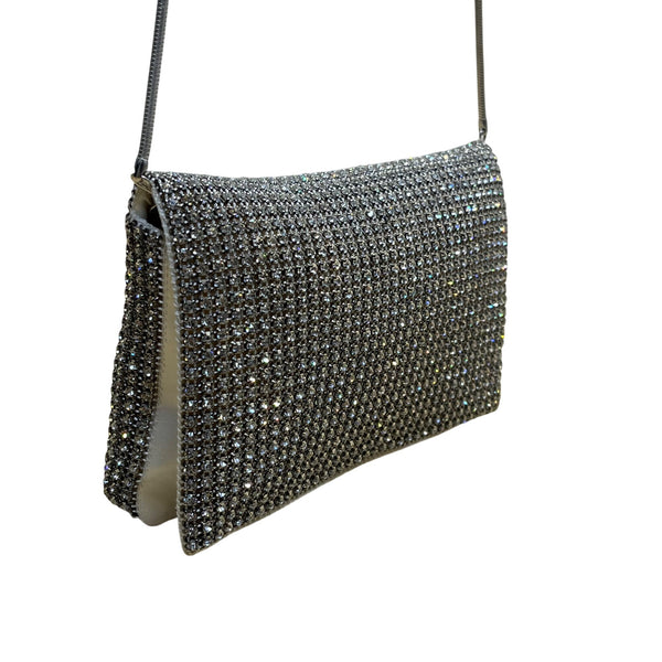 Unbranded Women’s Silver Rhinestone Magnetic Closure Evening Crossbody Bag Sz S