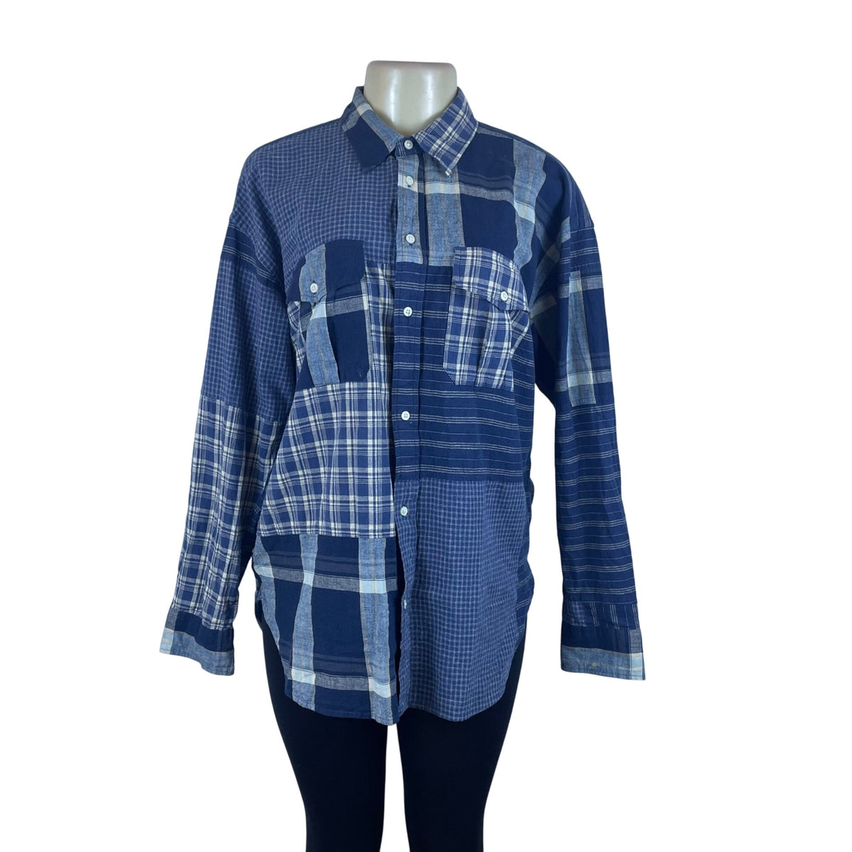 Ralph Lauren Patchwork Blue Women’s Button-Up Long Sleeve Shirt Relaxed Fit
