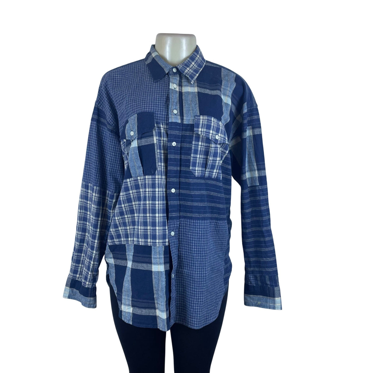 Ralph Lauren Patchwork Blue Women’s Button-Up Long Sleeve Shirt Relaxed Fit
