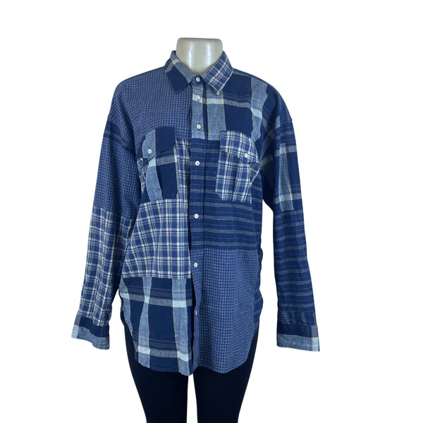 Ralph Lauren Patchwork Blue Women’s Button-Up Long Sleeve Shirt Relaxed Fit