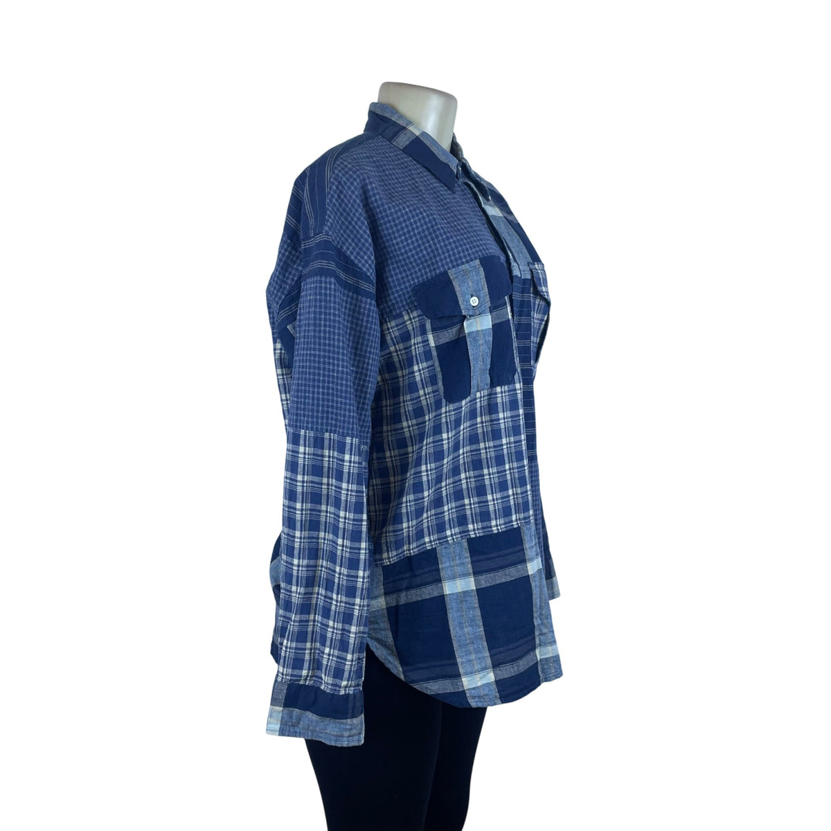 Ralph Lauren Patchwork Blue Women’s Button-Up Long Sleeve Shirt Relaxed Fit