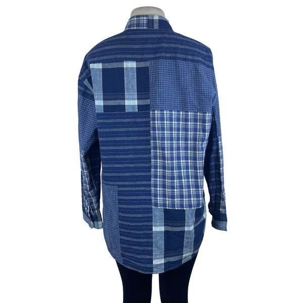 Ralph Lauren Patchwork Blue Women’s Button-Up Long Sleeve Shirt Relaxed Fit