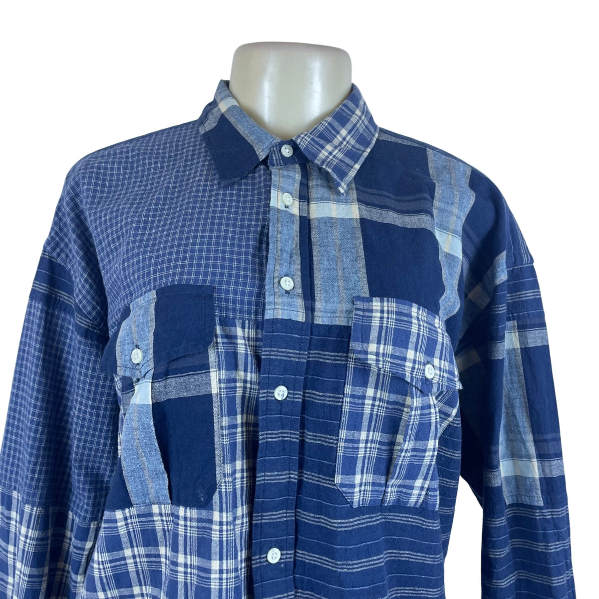 Ralph Lauren Patchwork Blue Women’s Button-Up Long Sleeve Shirt Relaxed Fit
