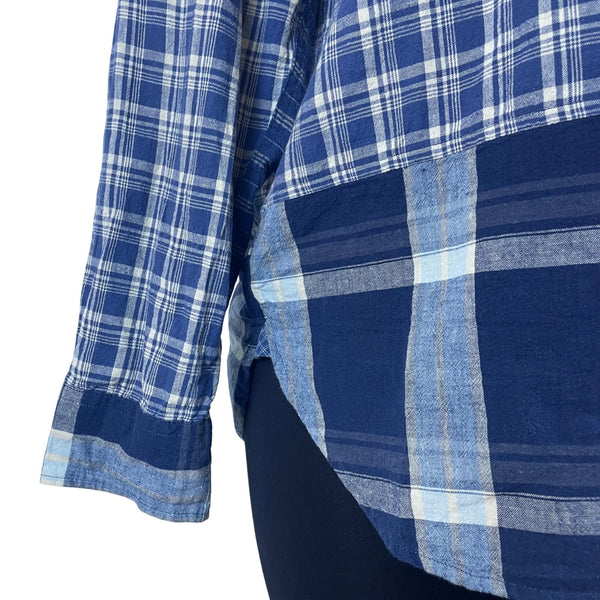 Ralph Lauren Patchwork Blue Women’s Button-Up Long Sleeve Shirt Relaxed Fit