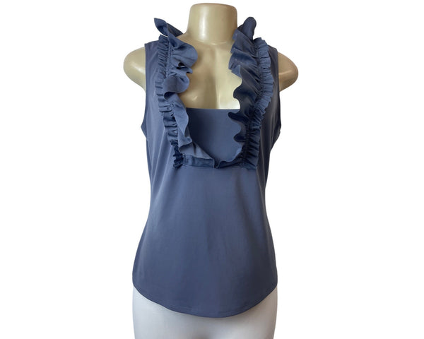 Saks Fifth Avenue Womens Ruffled Collar Sleeveless StretchaBlouse Sz M