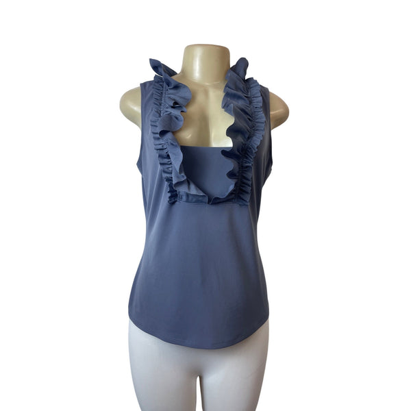 Saks Fifth Avenue Womens Ruffled Collar Sleeveless StretchaBlouse Sz M