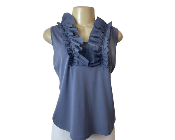 Saks Fifth Avenue Womens Ruffled Collar Sleeveless StretchaBlouse Sz M