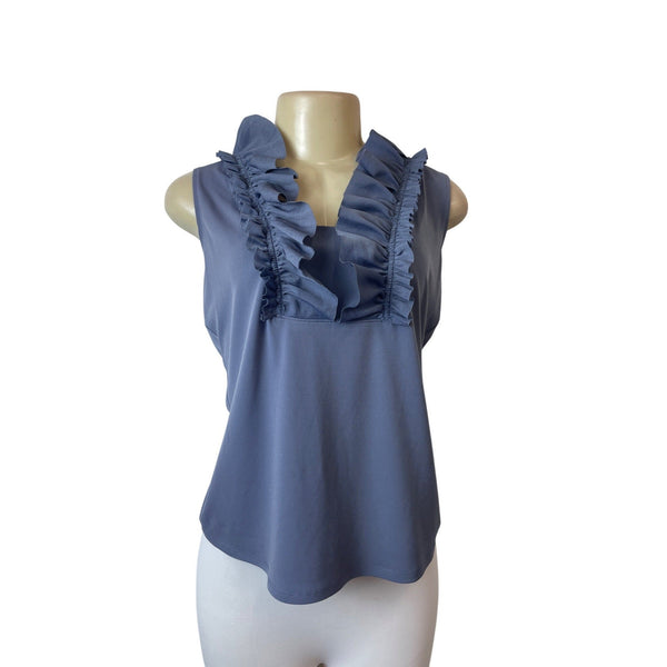 Saks Fifth Avenue Womens Ruffled Collar Sleeveless StretchaBlouse Sz M