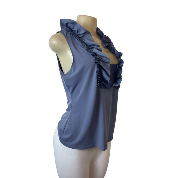 Saks Fifth Avenue Womens Ruffled Collar Sleeveless StretchaBlouse Sz M