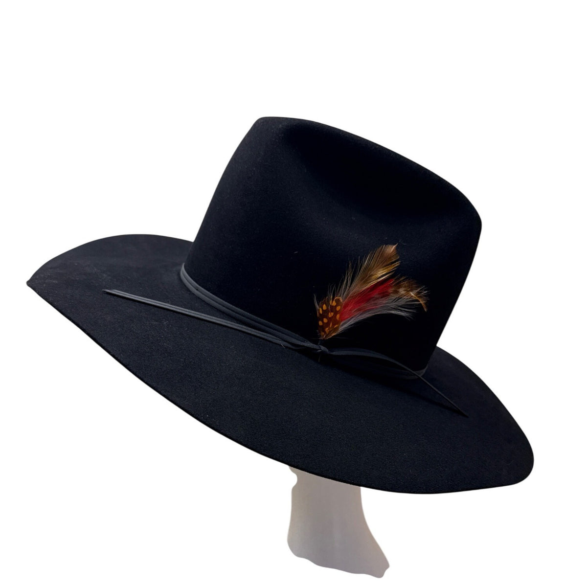Red Wulf Black Cowboy Hat W/ Feather Accent Beaver Felt Western Style Sz 7 1/8