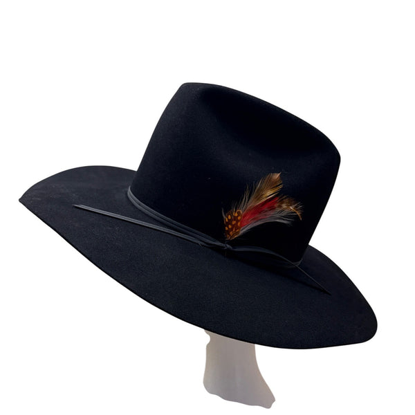Red Wulf Black Cowboy Hat W/ Feather Accent Beaver Felt Western Style Sz 7 1/8