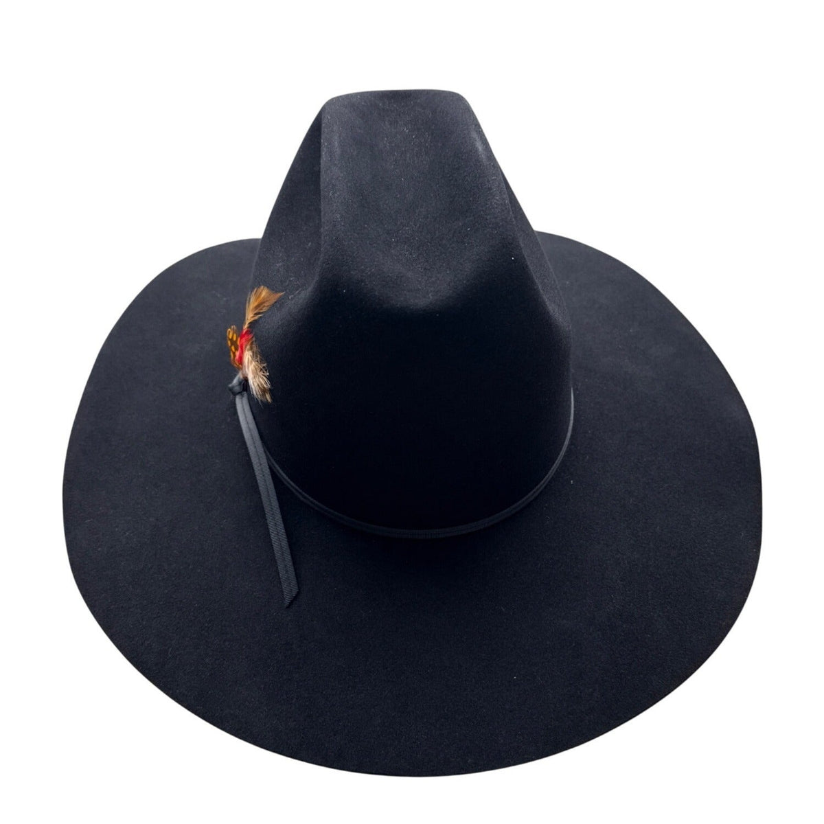 Red Wulf Black Cowboy Hat W/ Feather Accent Beaver Felt Western Style Sz 7 1/8