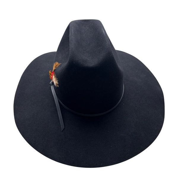 Red Wulf Black Cowboy Hat W/ Feather Accent Beaver Felt Western Style Sz 7 1/8