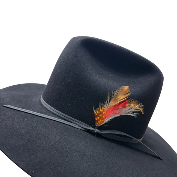 Red Wulf Black Cowboy Hat W/ Feather Accent Beaver Felt Western Style Sz 7 1/8