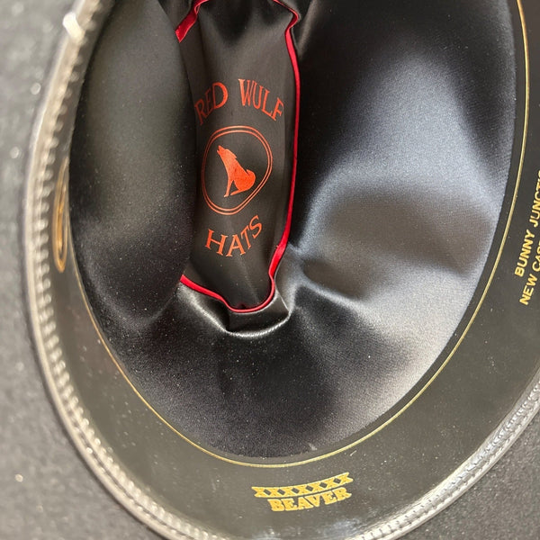 Red Wulf Black Cowboy Hat W/ Feather Accent Beaver Felt Western Style Sz 7 1/8