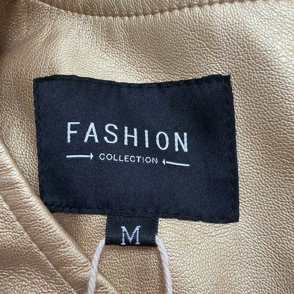 Fashion Collection Gold Faux Leather Sleeveless A-Line Midi Dress Belted Sz M