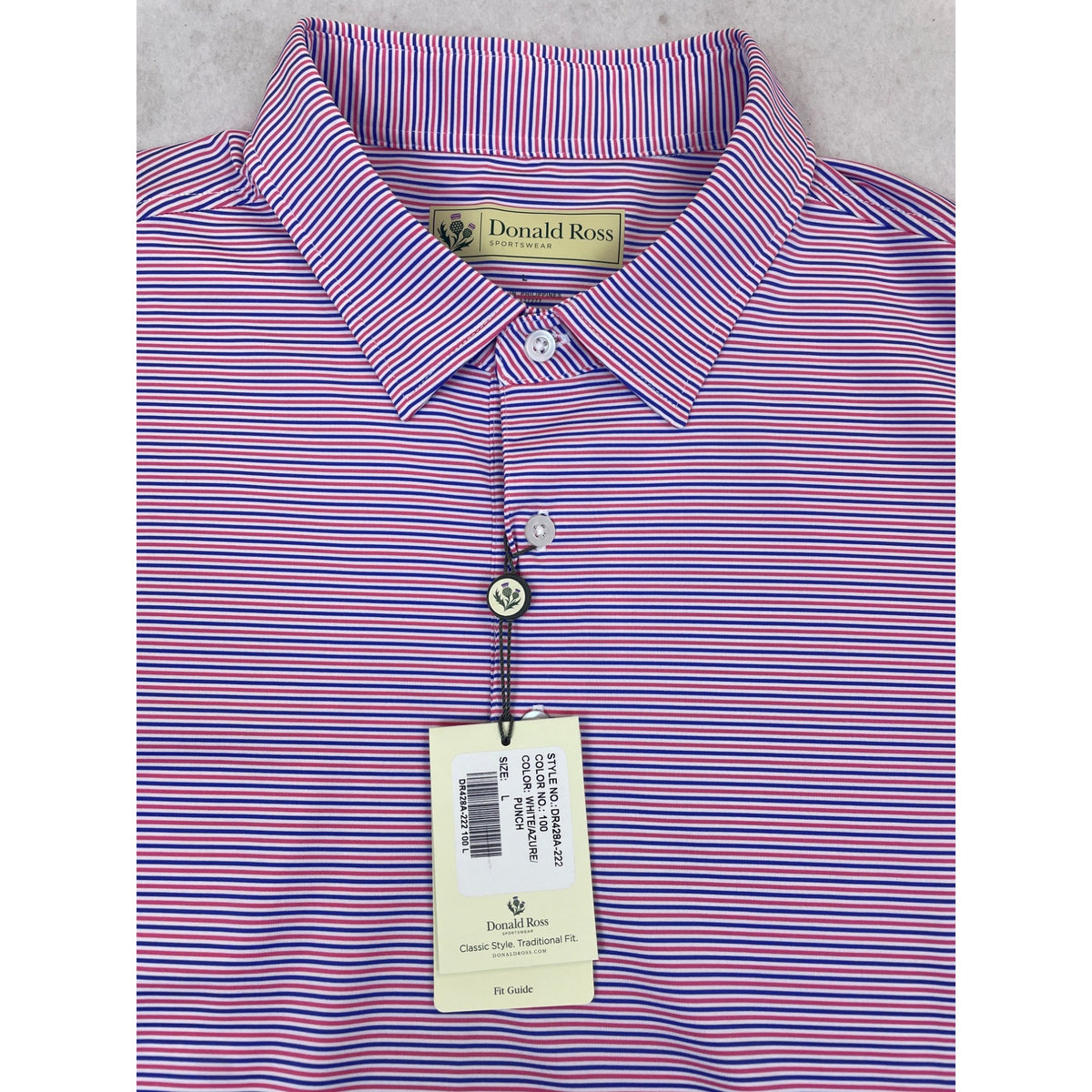 Donald Ross Mens Striped Polo Shirt Blue, Red and  White Short Sleeve Sz L - New