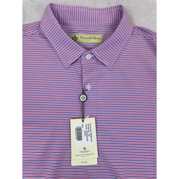 Donald Ross Mens Striped Polo Shirt Blue, Red and  White Short Sleeve Sz L - New