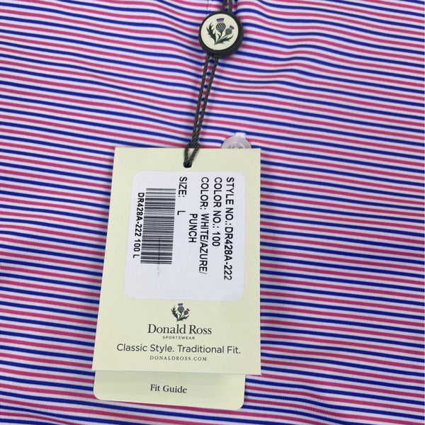 Donald Ross Mens Striped Polo Shirt Blue, Red and  White Short Sleeve Sz L - New