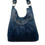 Black Faux Suede With Embroidered Swirl Detail & Brass Hardware Shoulder Bag