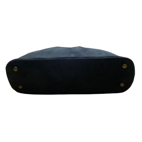Black Faux Suede With Embroidered Swirl Detail & Brass Hardware Shoulder Bag