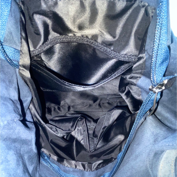 Black Faux Suede With Embroidered Swirl Detail & Brass Hardware Shoulder Bag
