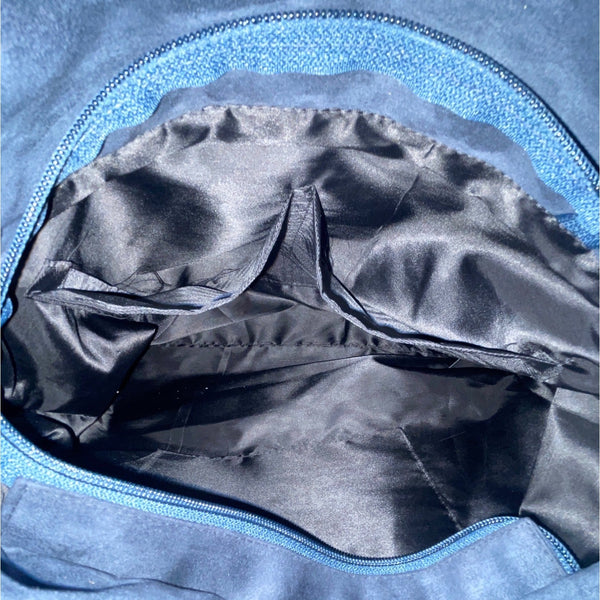 Black Faux Suede With Embroidered Swirl Detail & Brass Hardware Shoulder Bag