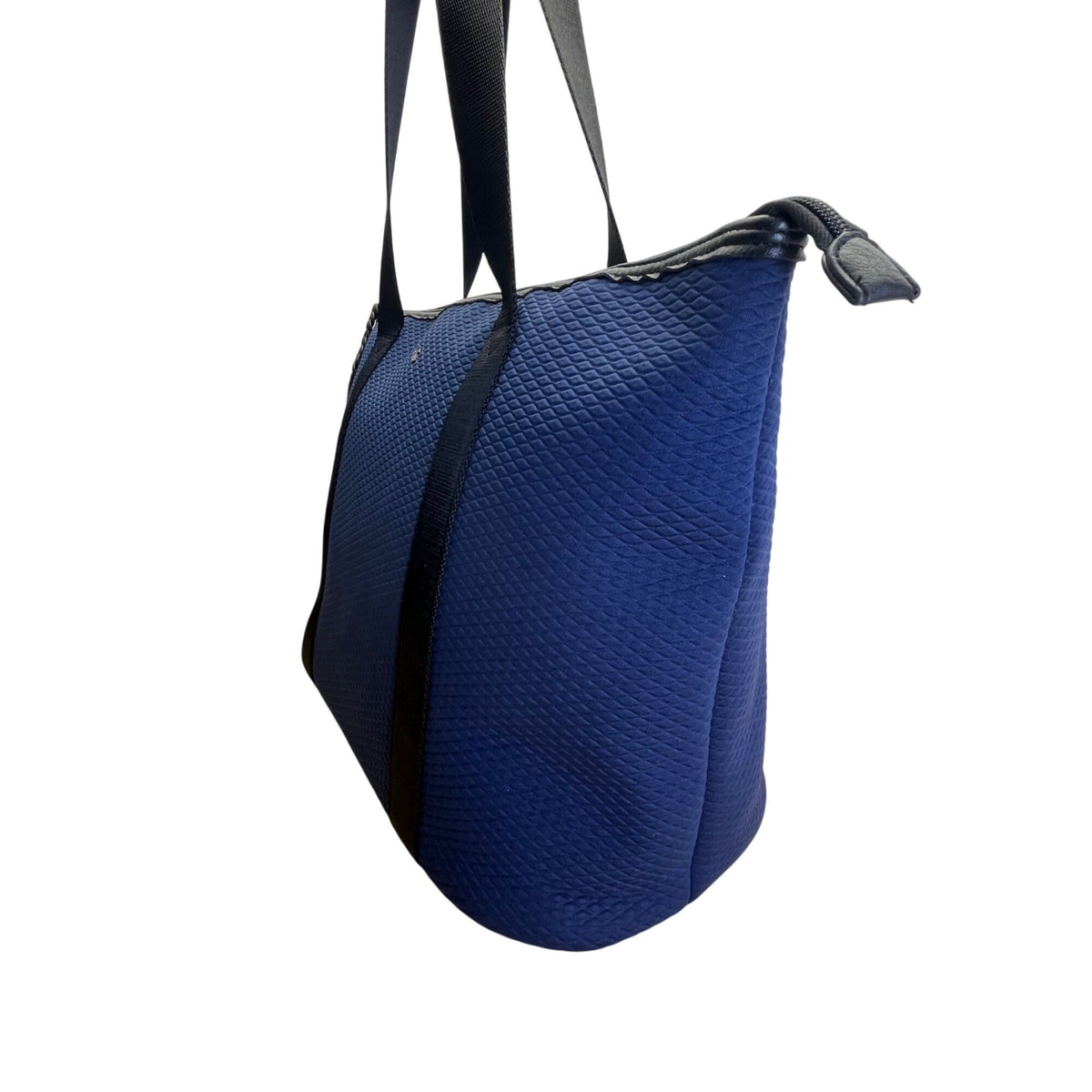 Elliot Lucca Navy Textured Lining Black Straps & Zipper Closure Tote Bag Sz L