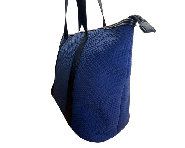 Elliot Lucca Navy Textured Lining Black Straps & Zipper Closure Tote Bag Sz L