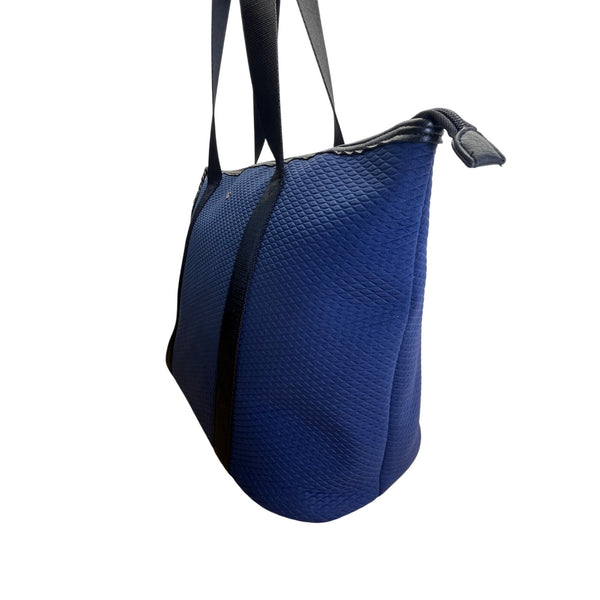Elliot Lucca Navy Textured Lining Black Straps & Zipper Closure Tote Bag Sz L