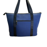 Elliot Lucca Navy Textured Lining Black Straps & Zipper Closure Tote Bag Sz L