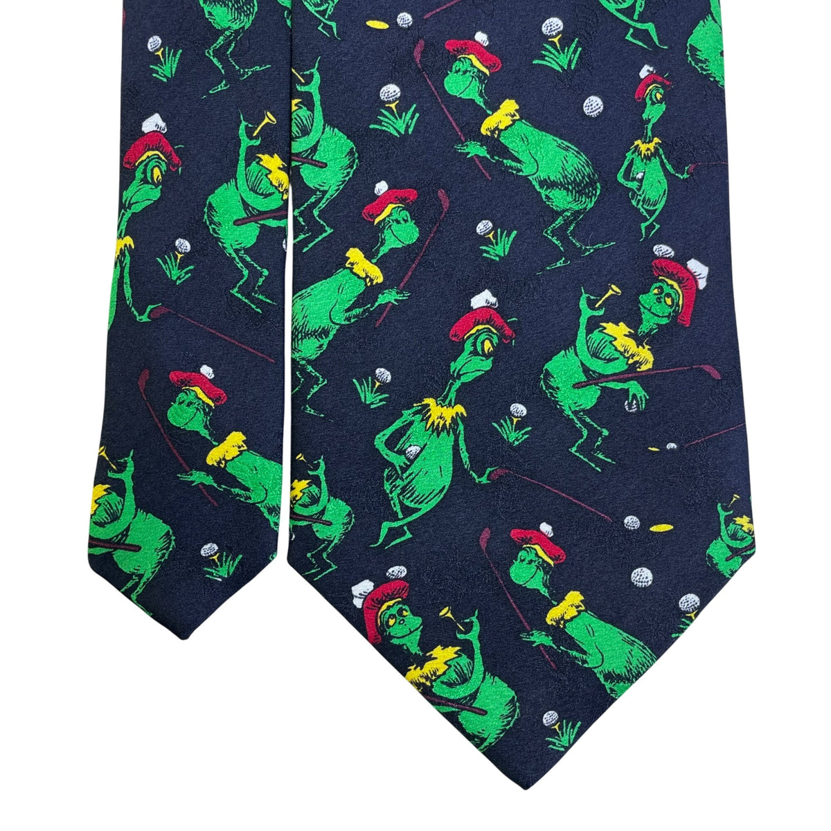 Dr. Seuss Mens Black Silk Grinch Golf Novelty Tie 1994 Holiday Print