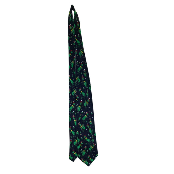 Dr. Seuss Mens Black Silk Grinch Golf Novelty Tie 1994 Holiday Print