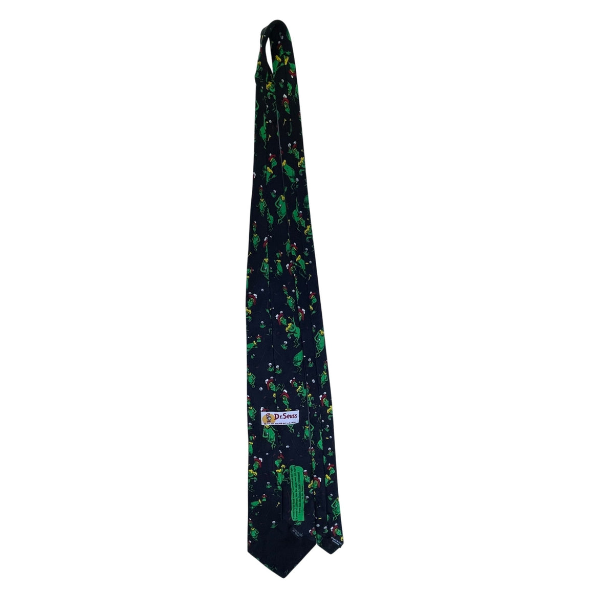 Dr. Seuss Mens Black Silk Grinch Golf Novelty Tie 1994 Holiday Print